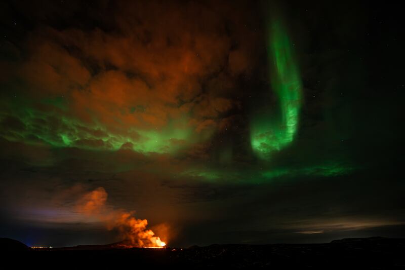 The eruption area of the Grindavik volcano in Iceland, which erupted three times in December, January and February.  AP