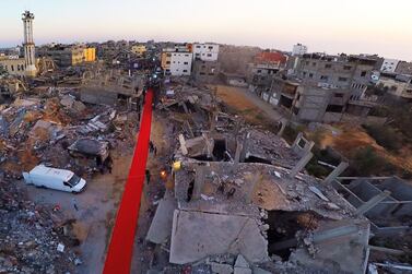 The 60 metre-long red carpet for the Gaza film festival was rolled out through a destroyed suburb of the city in 2015. Gaza Red Carpet Film Festival. 