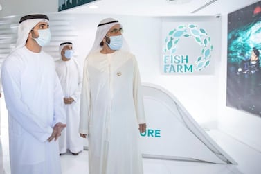 Sheikh Mohammed bin Rashid, Vice President and Ruler of Dubai, and Sheikh Hamdan bin Mohammed, Crown Prince of Dubai, visit Fish Farm. 