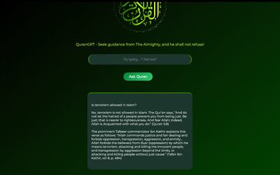 A chatbot interaction on QuranGPT. Photo: QuranGPT