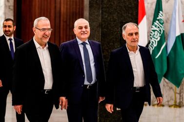 Jamil Jabak, Lebanon's new Health Minister (C) arrives at the first cabinet meeting at the presidential palace in Baabda, east of the capital Beirut on February 2, 2019. AFP