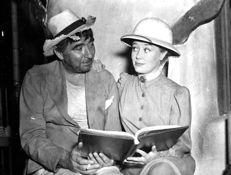 With Robert Newton during a script rehearsal on the set of The Beachcomber. PA
