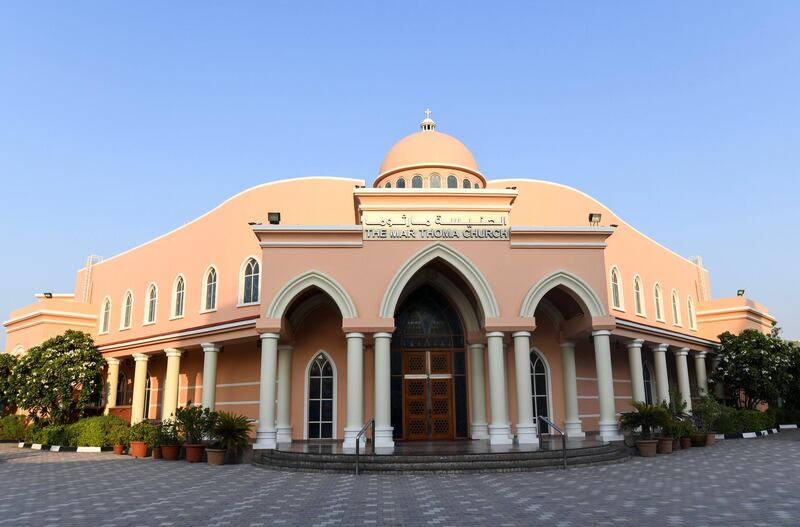 Abu Dhabi, United Arab Emirates - The exterior of Mar Thoma Church in Mussaffah, Abu Dhabi. Khushnum Bhandari for The National