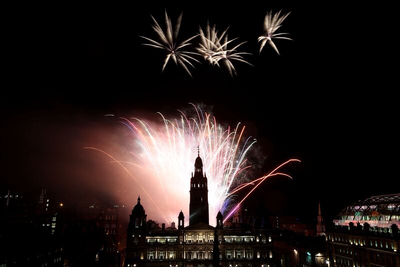 Fireworks in George Square to mark the beginning of the European Championships Glasgow in 2018. Getty Images