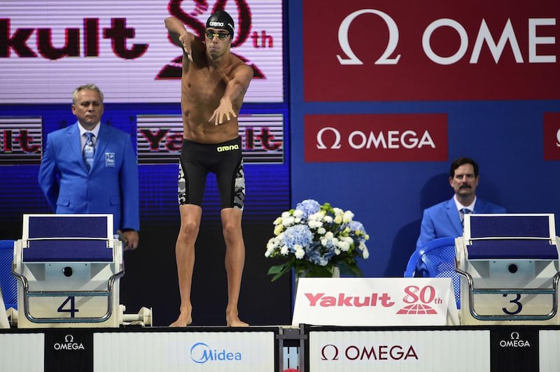 Italy’s Gregorio Paltrinieri, left, was surprised when rival Sun Yang of China failed to show up for the 1,500-metre freestyle. Martin Bureau / AFP

