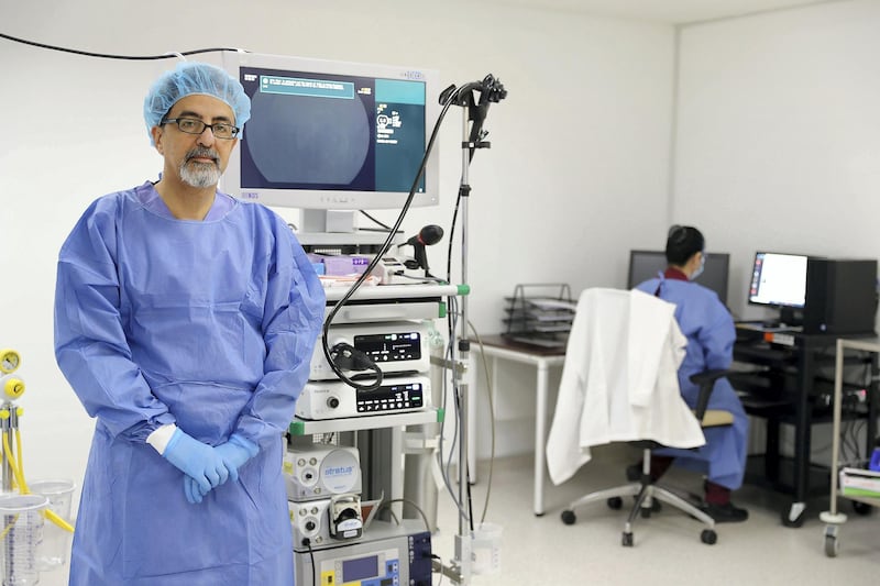 ABU DHABI , UNITED ARAB EMIRATES , JULY 17 – 2018 :-  Dr Emad Yassin Al Rahmani , Consultant Gastroenterology in the endoscopy section at the Burjeel Day Surgery Center on Reem Island in Abu Dhabi.  ( Pawan Singh / The National )  For News. Story by Shareena 