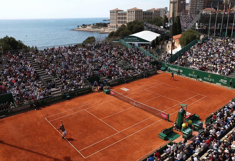 US players Sebastian Korda and Taylor Fritz in action on day five of the Rolex Monte Carlo Masters in Monaco. Getty Images