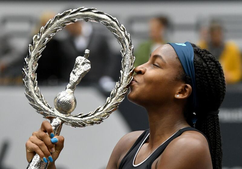 American tennis player Coco Gauff after winning the Linz Open on Sunday, October 13. The 15-year-old became the youngest player to win a WTA event in 15 years. AFP