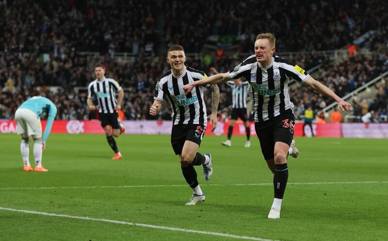 Sean Longstaff celebrates after scoring first. Action Images