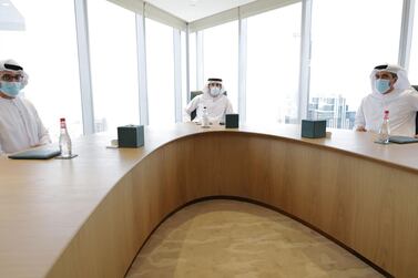 Sheikh Hamdan bin Mohammed, Crown Prince of Dubai, reviews results of the Dubai Government Employee Happiness Index on Sunday. Courtesy: Dubai Media Office