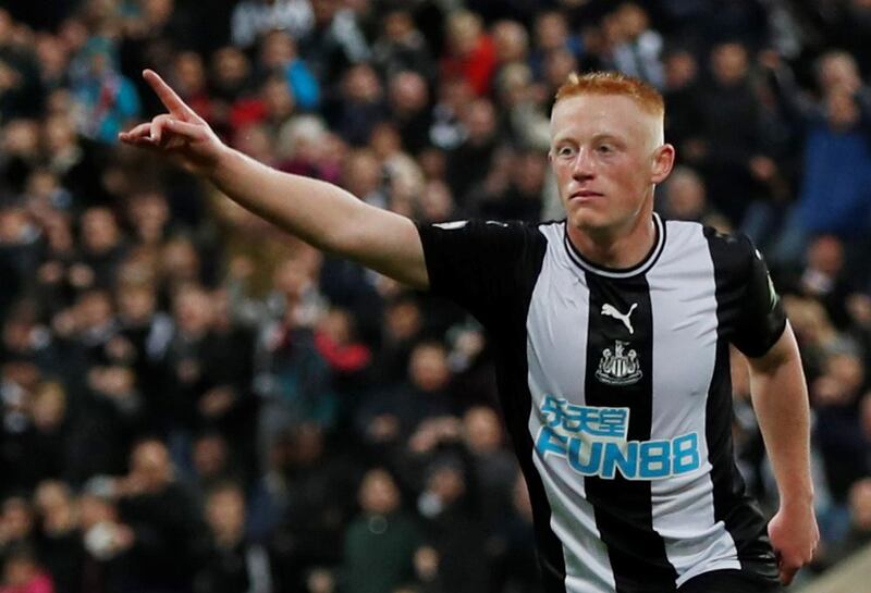 Soccer Football - Premier League - Newcastle United v Manchester United - St James' Park, Newcastle, Britain - October 6, 2019  Newcastle United's Matthew Longstaff celebrates scoring their first goal   Action Images via Reuters/Lee Smith  EDITORIAL USE ONLY. No use with unauthorized audio, video, data, fixture lists, club/league logos or "live" services. Online in-match use limited to 75 images, no video emulation. No use in betting, games or single club/league/player publications.  Please contact your account representative for further details.