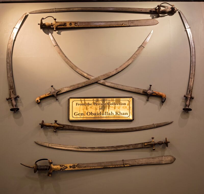 Swords from the private collection of General Obaidullah Khan on show at Jehan Numa Palace