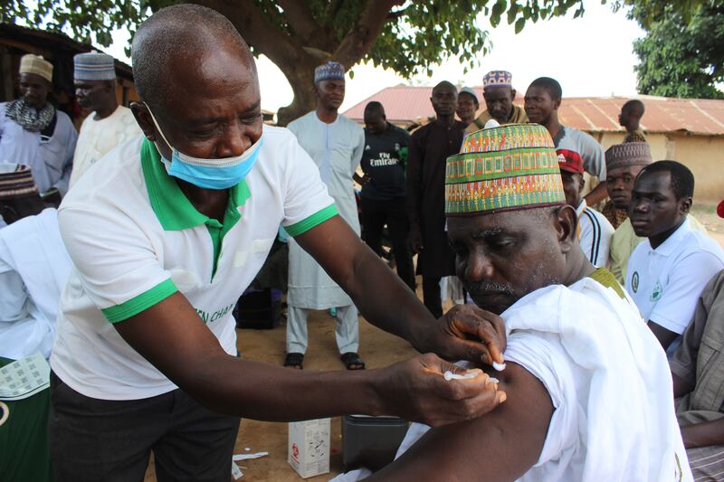 A Nigerian citizen is administered a Moderna Covid-19 vaccination on the outskirts of Abuja earlier this month. AP Photo