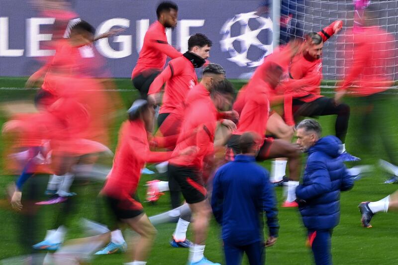 Atletico Madrid players taking part in a training session on the eve of their Champions League match against Manchester United. AFP