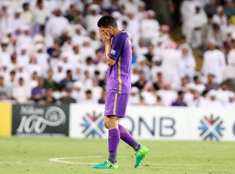 Al Ain, United Arab Emirates - August 21st, 2017: Al Ain's Mohnad Salem is sent off during the Asian Champions League game between Al Ain v Al Hilal. Monday, August 21st, 2017 at Hazza Bin Zayed Stadium, Al Ain. Chris Whiteoak / The National