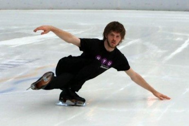 Gaar Adams, who works in the admissions office of New York University Abu Dhabi and is a member of the Abu Dhabi Figure Skating Team, practises at the Marina Mall ice rink.