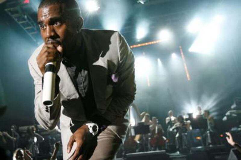 Kanye West performs during Rolling Stone magazine's 40th anniversary VIP party at the Hard Rock Hotel & Casino in Las Vegas on Sunday, Sept. 9, 2007. (AP Photo/Matt Sayles)