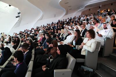 Delegates are seen during the Dubai Assembly for Generative AI at Museum of the Future on Wednesday. Pawan Singh / The National