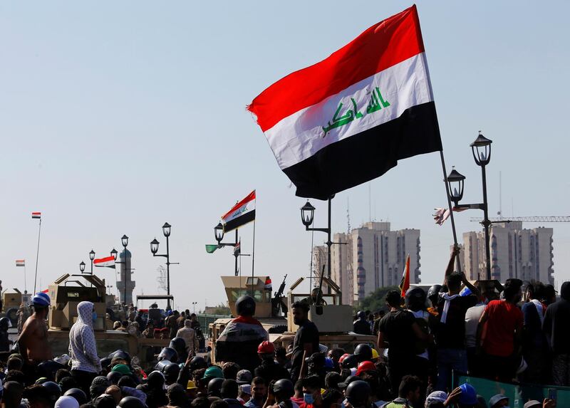 Iraqi demonstrators take part in one of the anti-government protests in Baghdad. Reuters