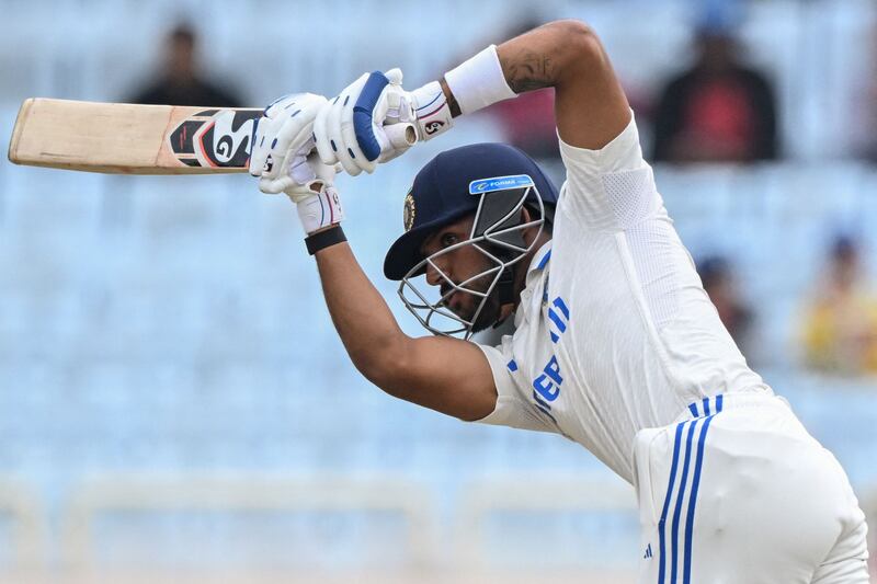 India's Dhruv Jurel plays a shot on his way to 90 off 149 balls, including six fours and four sixes. India were bowled out for 307 in their first innings. AFP