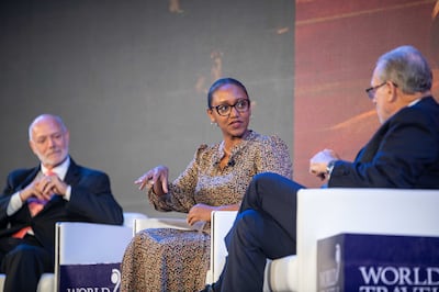 RwandAir’s chief executive Yvonne Makolo speaking at the World Travel and Tourism Council's global summit held this year in Kigali. Photo: WTTC.