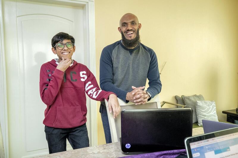 SHARJAH, UNITED ARAB EMIRATES. 08 JULY 2020. The Jamal family is set to launch a marketplace for children to enable them to be young entrepreneurs. Jazeer Jamal with his wife Aisha and their son Umar. (Photo: Antonie Robertson/The National) Journalist: None. Section: National.