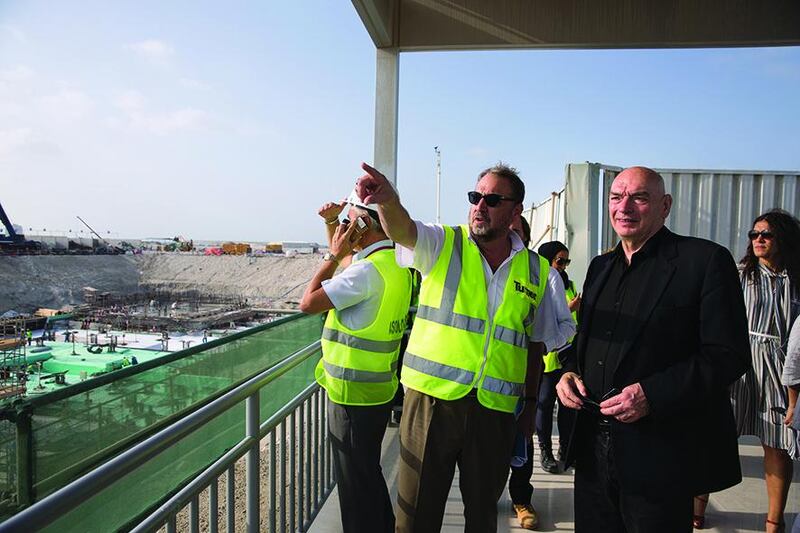 Jean Nouvel, the French architect, surveys the view as he visits the museum’s construction site on Saadiyat Island in Abu Dhabi. Silvia Razgova / The National