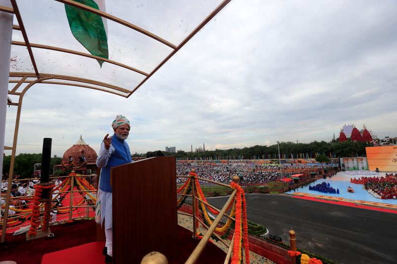 Mr Modi marks 75 years of independence from British rule. AP