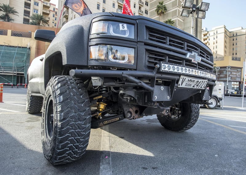 DUBAI, UNITED ARAB EMIRATES - Chevy Hercules model 2014 with modified body texture and fully modified with bajakits King of the Trucks winner owned by Fadi at UAE Offroaders Show at Al Ghurair Centre.  Leslie Pableo for The National for Adam Workman's story