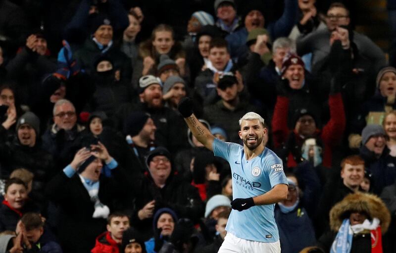 Aguero celebrates scoring their third goal. Action Images via Reuters