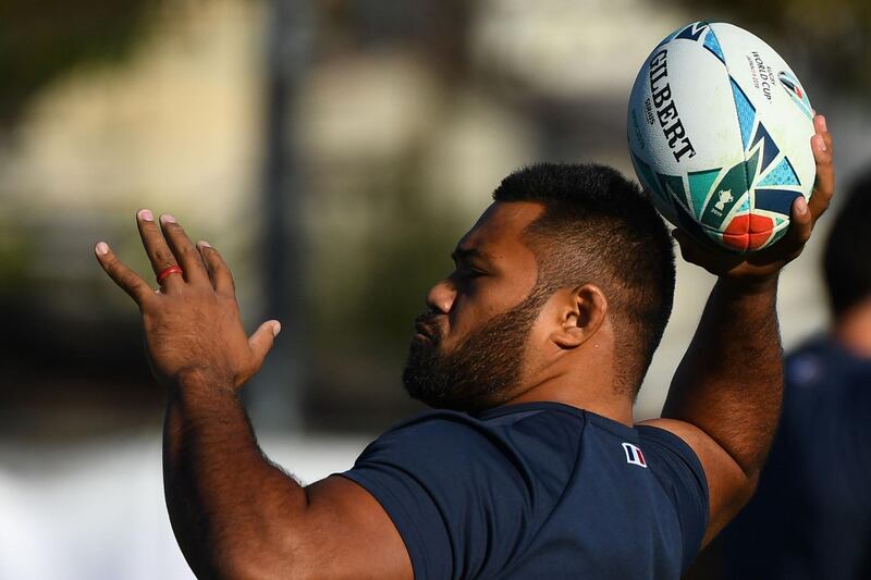 France's hooker Christopher Tolofua takes part in a training session in Oita on October 16, 2019, ahead of their Japan 2019 Rugby World Cup quarter-final match against Wales.  / AFP / Gabriel BOUYS
