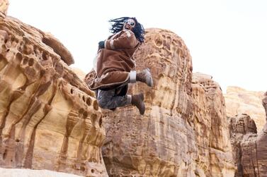 Manal Aldowayan at the Desert X site in AlUla where the Saudi artist today unveiled a new piece of land art. Courtesy Desert X