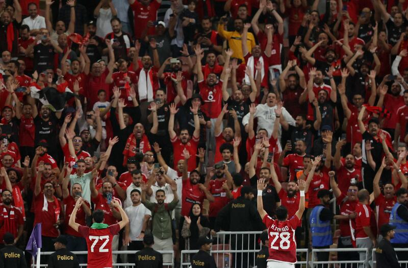 Al Ahly's Karim Fouad celebrates with fans after his team's win over Al Ittihad in their Club World Cup match at the King Abdullah Sports City in Jeddah on Friday, December 15, 2023. Reuters