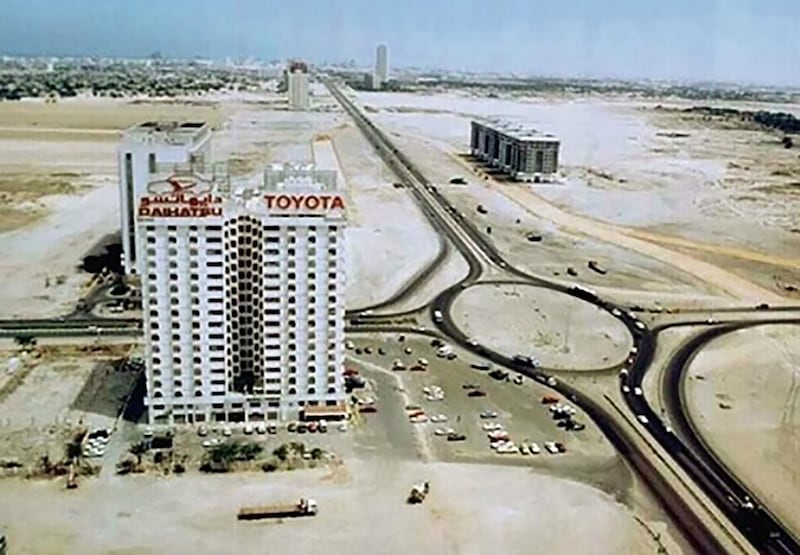 The Nasser Rashid Lootah Building on Dubai’s Sheikh Zayed Road in the early 1990s. The World Trade Centre can be seen at top, while on right are the Al Kawakeb Buildings, which were completed in the 1990s. Photo: Nasser Rashid Lootah Group