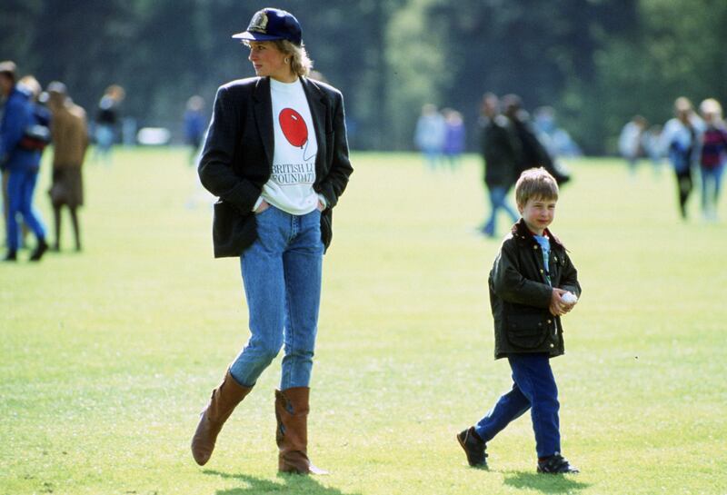 1988: Prince William with Princess Diana at Guards Polo Club. Getty Images