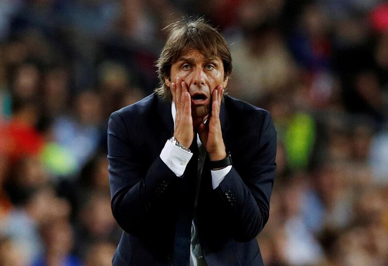 Inter Milan coach Antonio Conte reacts. Reuters
