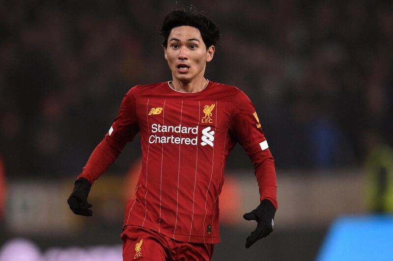 Liverpool's Takumi Minamino during the match at the Molineux Stadium. AFP