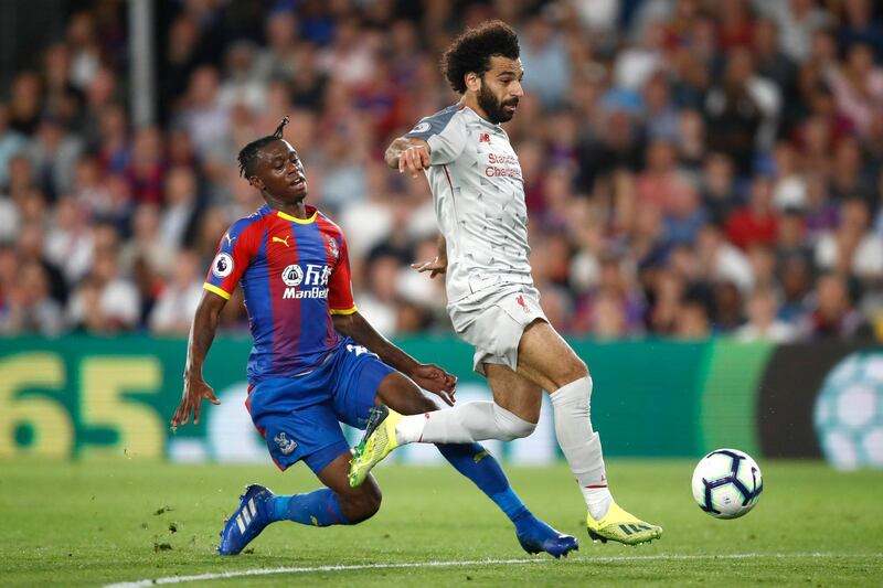 Mohamed Salah is fouled by Crystal Palace defender Aaron Wan-Bissaka. Getty Images