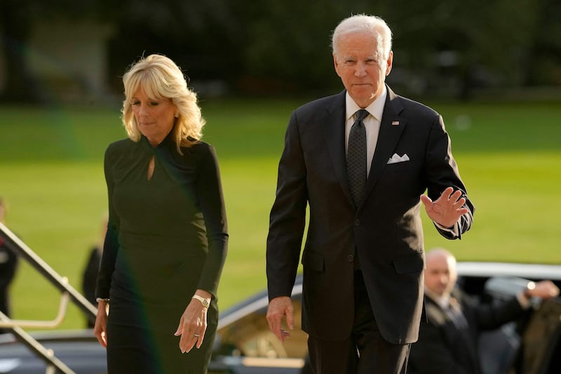 US President Joe Biden and his wife Jill arrive for the reception. AFP