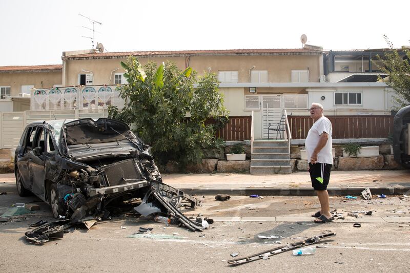 A burnt out car from a battle between Israeli troops and Hamas fighters in Sderot. Getty Images