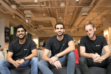(From left to right) Ashiq Korikkar, head of growth, Faisal Toukan, co-founder and chief executive, and Andrew Gold, co-founder and head of engineering, are the brains behind peer-to-peer payments app Ziina. Antonie Robertson / The National