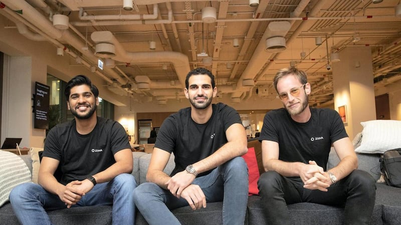 (From left to right) Ashiq Korikkar, head of growth, Faisal Toukan, co-founder and chief executive, and Andrew Gold, co-founder and head of engineering, are the brains behind peer-to-peer payments app Ziina. Antonie Robertson / The National