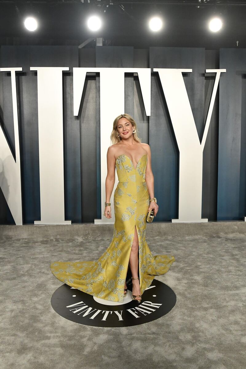 Kate Hudson in Versace at the 2020 Vanity Fair Oscar Party. AFP