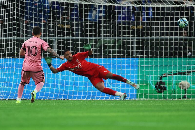 Inter Miami's Lionel Messi slots home a penalty to reduce the arrears to 3-2 against Al Hilal. AFP