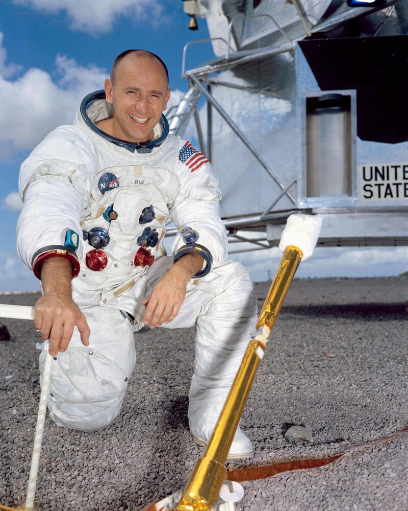 Alan Bean posing in front of a LM mock-up at the NASA-Kennedy Space Center in Cape Canaveral, Florida. EPA