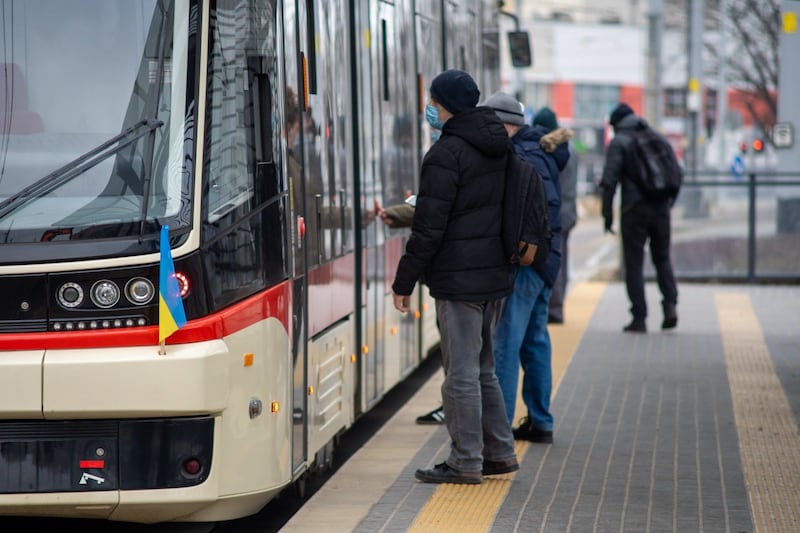 Ukrainian flags on public buses and trams. Photo: Pomorskie region