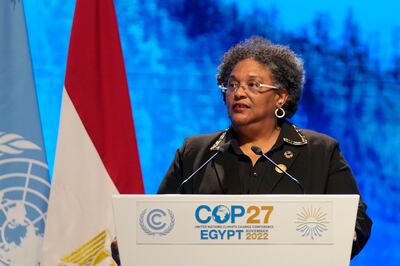 Mia Mottley, Prime Minister of Barbados, set out a framework for investment in climate action at Cop27 in Egypt. Photo: AP