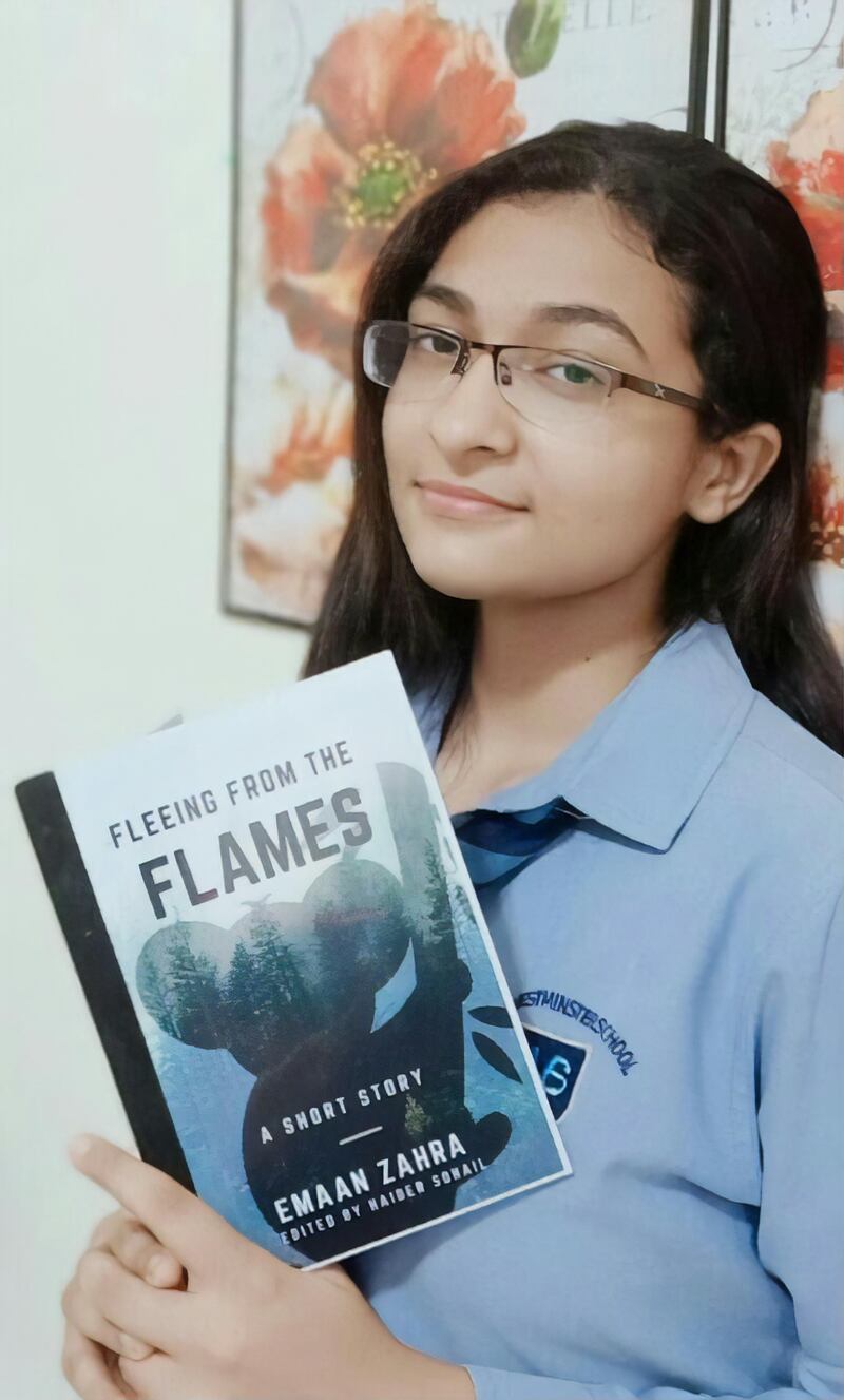 Emaan Zahra Ijaz is a grade 11 student at the Gems Westminster Sharjah. Her book 'Fleeing From The Flames' is a tribute to the animals killed in the Australian bushfires in January. Emaan Zahra Ijaz