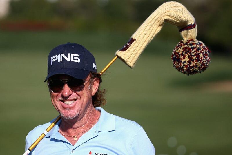 DUBAI, UNITED ARAB EMIRATES - FEBRUARY 02:  A portrait of Miguel Angel Jimenez of Spain on the driving range prior to the Omega Dubai Desert Classic on the Majlis course at the Emirates Golf Club on February 2, 2016 in Dubai, United Arab Emirates.  (Photo by Warren Little/Getty Images)