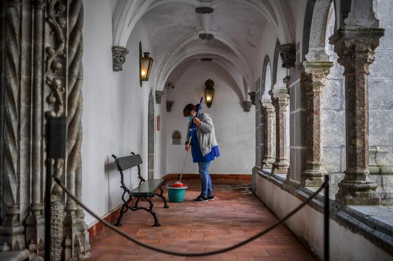 Preparations are under way to reopen the Pena Palace in Sintra, Portugal. Museums and monuments are the latest to open as the country eases Covid-19 restrictions. AFP